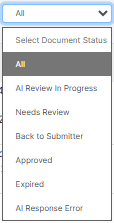 Document Status selection dropdown filter