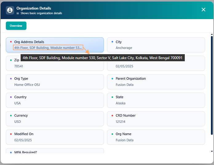 Tooltip view of field data