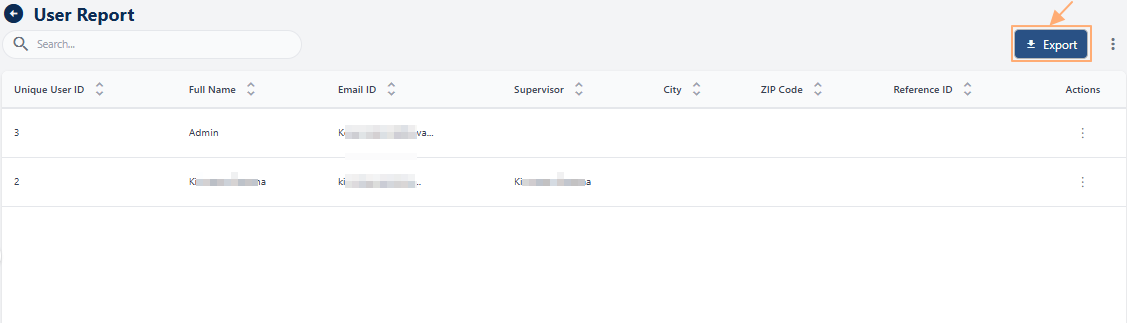 Export button to download CSV file