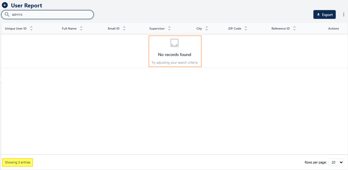 No matching records found