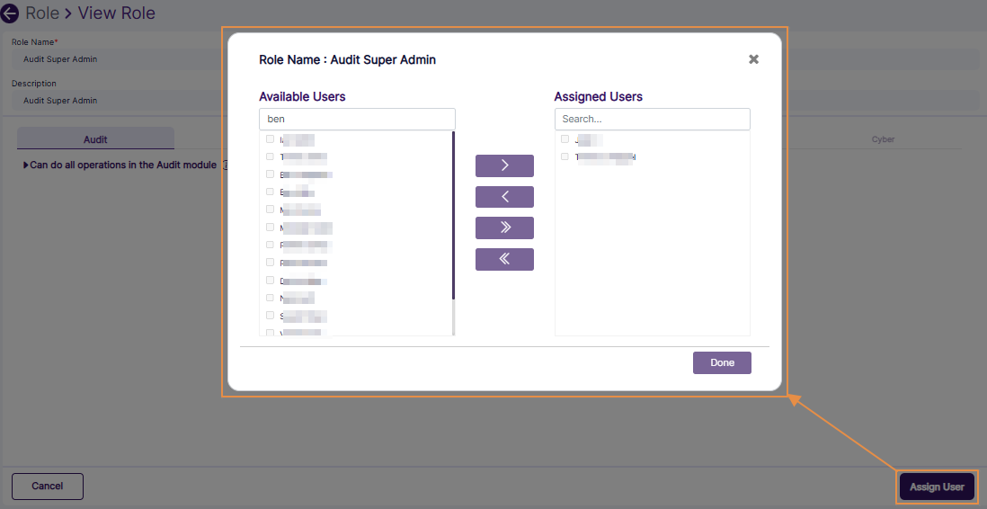 Assigning users when viewing a role
