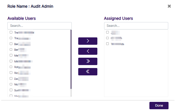 Modal window to assign user(s) to chosen role