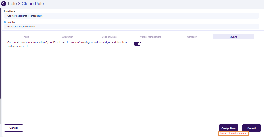 Validation to select user(s) to assign to new custom role