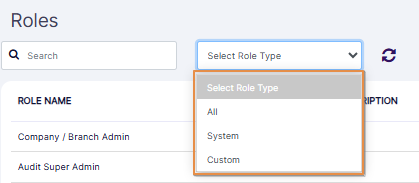 Select Role Type filter dropdown options