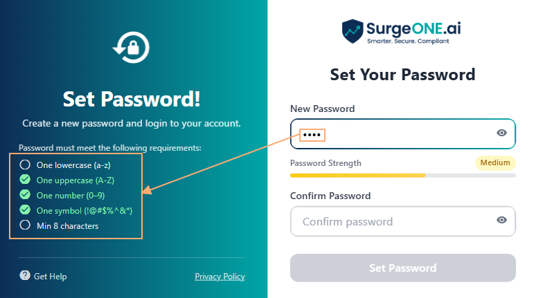 Satisfied condition met for setting password