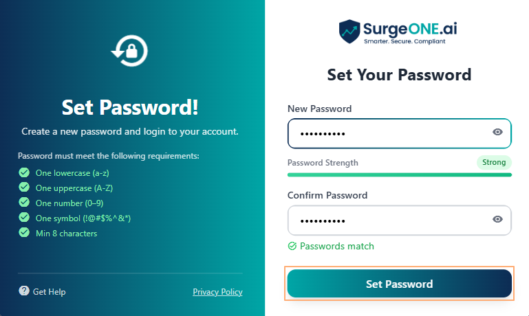 Setting up password