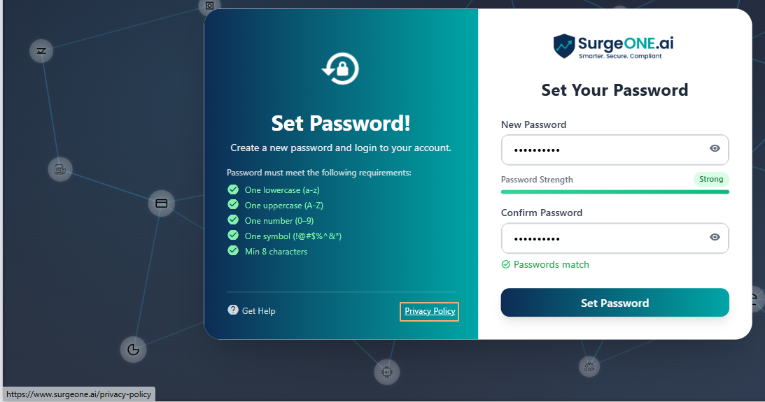 SurgeONE Privacy Policy option