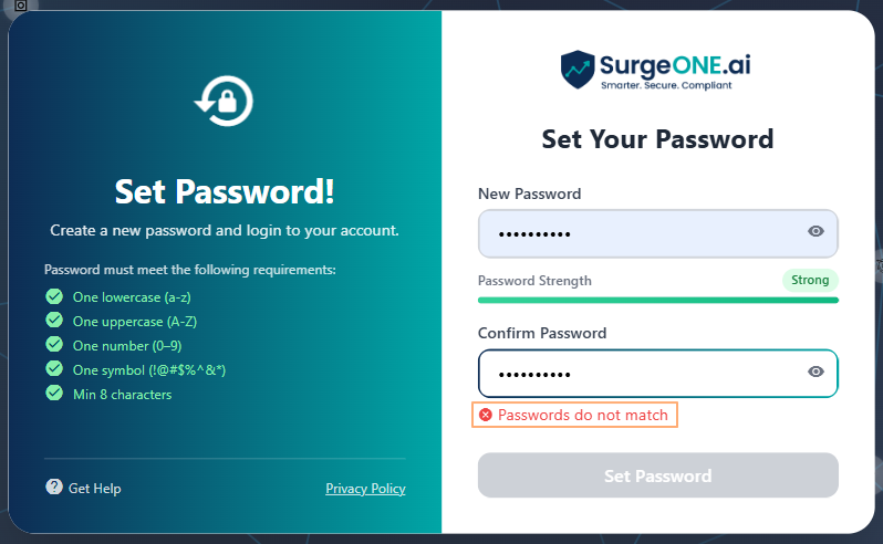 Passwords mismatch tooltip