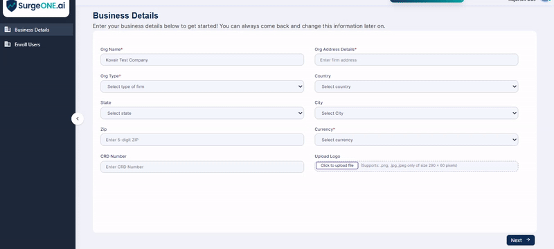 Business Details page view