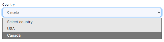 Selecting the Country of operation