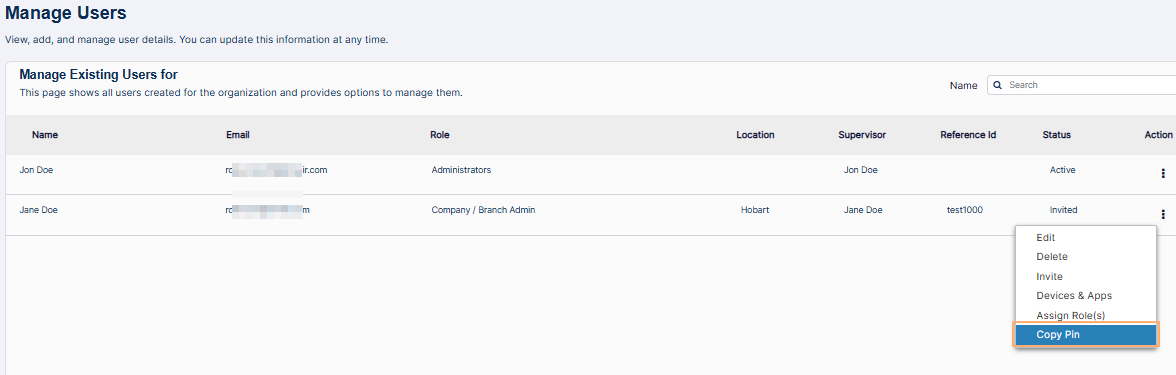 Copy Pin menu option