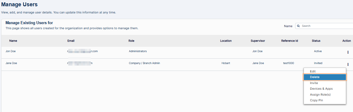 Delete option enabled and clicked on