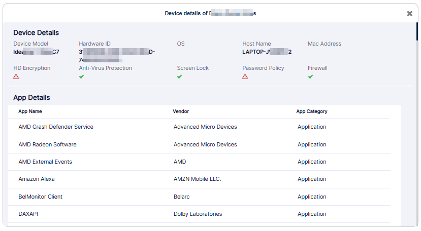 Device details view populated with details