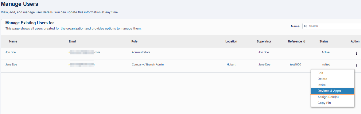 Devices & Apps menu option