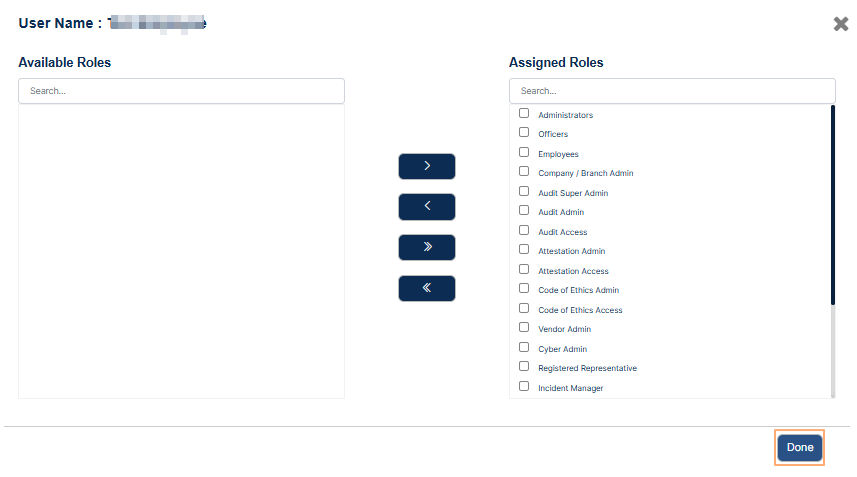 Button to confirm role(s) assignment to the user