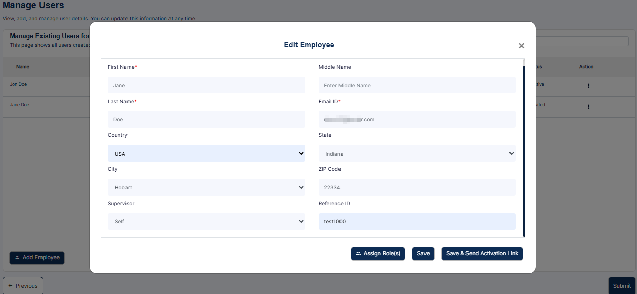 Edit Employee dialog box