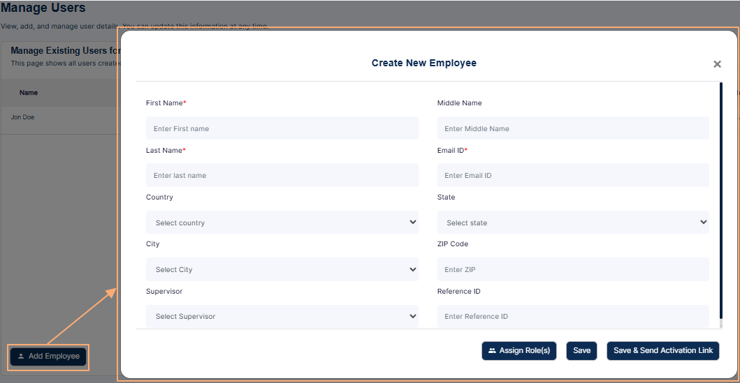 Create New Employee dialog box