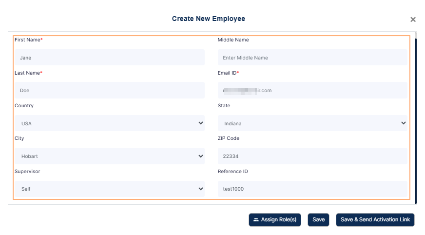 New Employee details populated