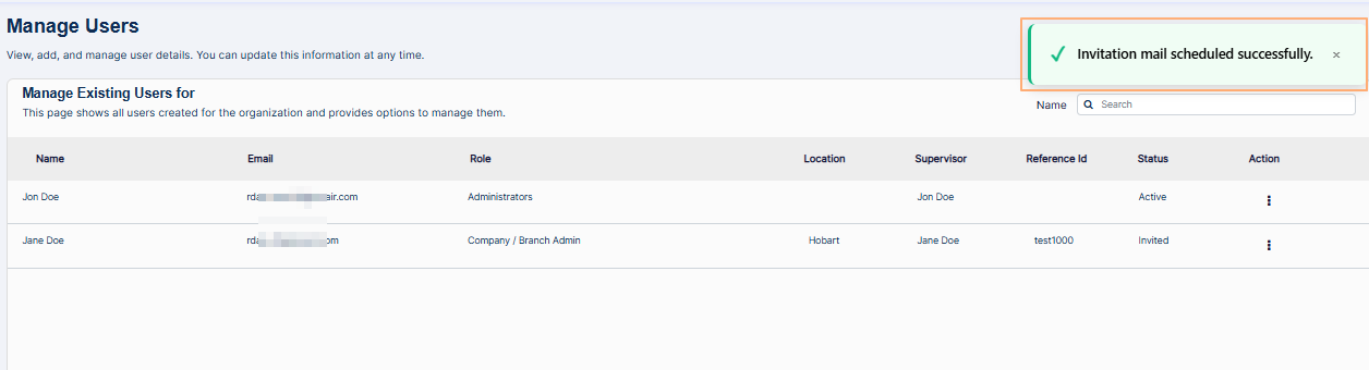 Success notification of invite mail trigger