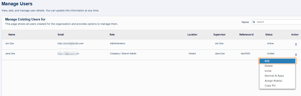 Edit option of the row context menu