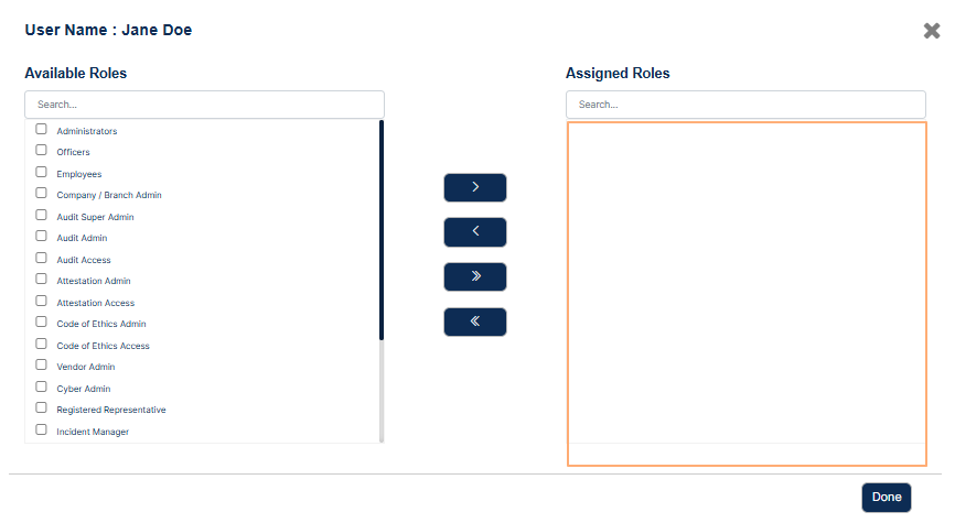 No roles assigned to the user