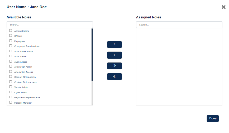 View of the System Roles on the left panel