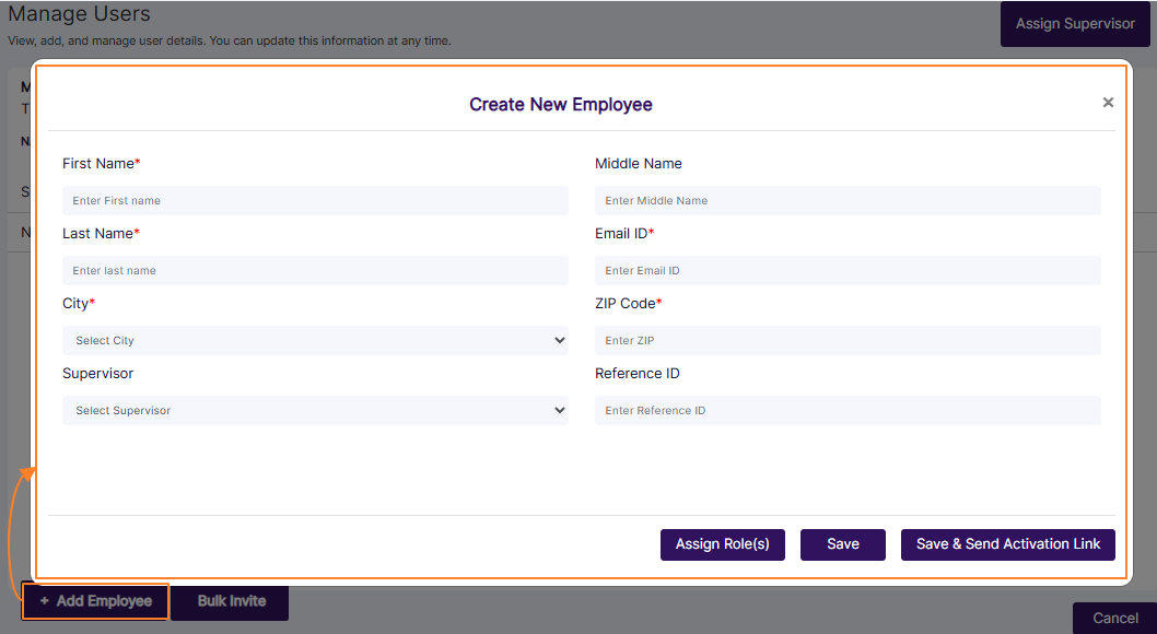 Create New Employee dialog box