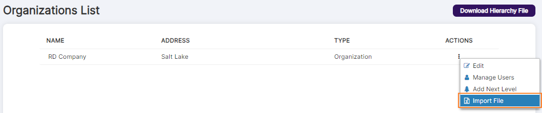Import File option of the row context menu
