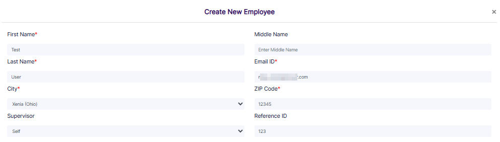 New Employee details populated