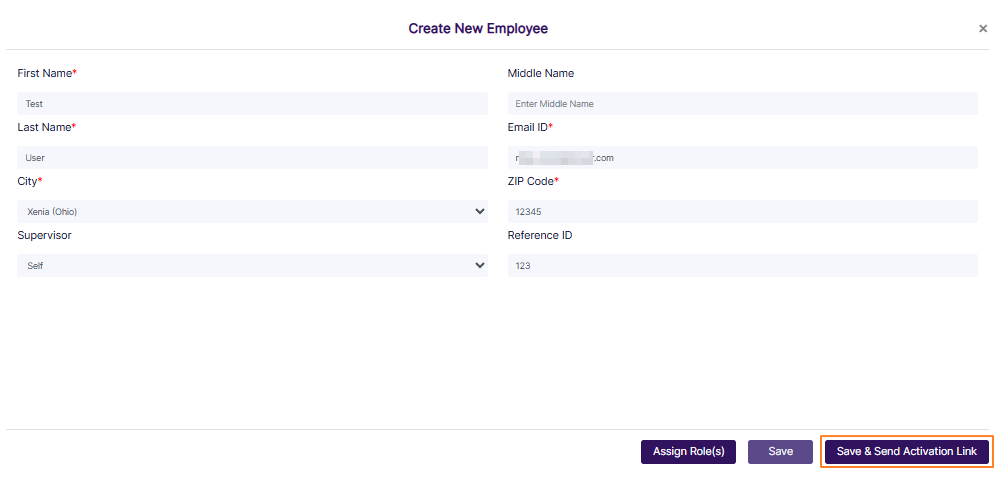 Save & Send Activation Link button