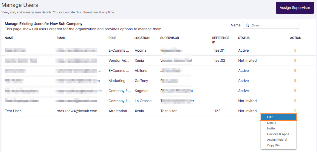 Edit option of the row context menu