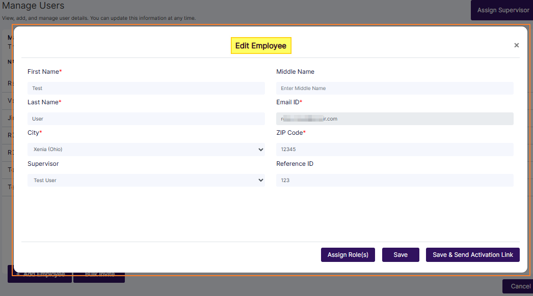 Edit Employee dialog box