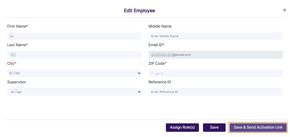 Presence of the Save & Send Activation Link button while editing a non-invited user