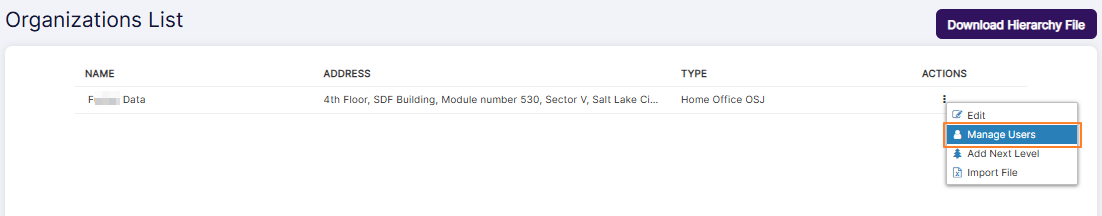 Row context menu option Manage Users