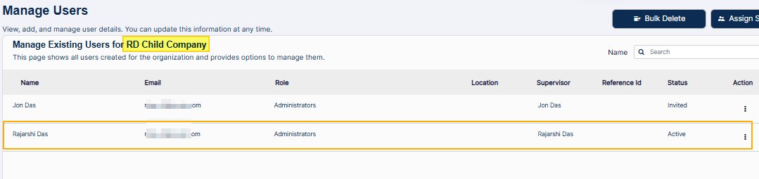 User visible in child organization