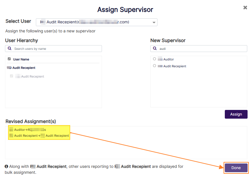 Done button to confirm any assignments made
