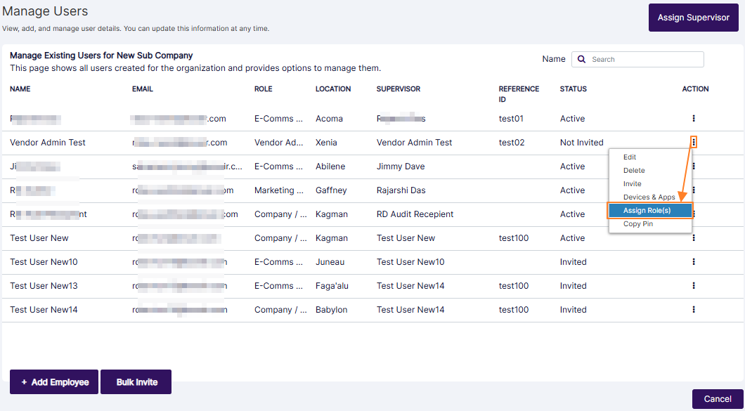 Assign Role(s) menu option