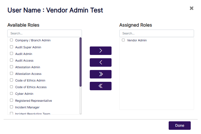Modal window to assign role(s) to chosen user