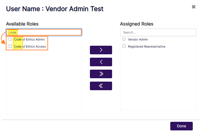 Search facility in the modal window to execute search operation among the listed users