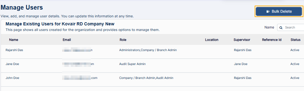 Bulk Delete button