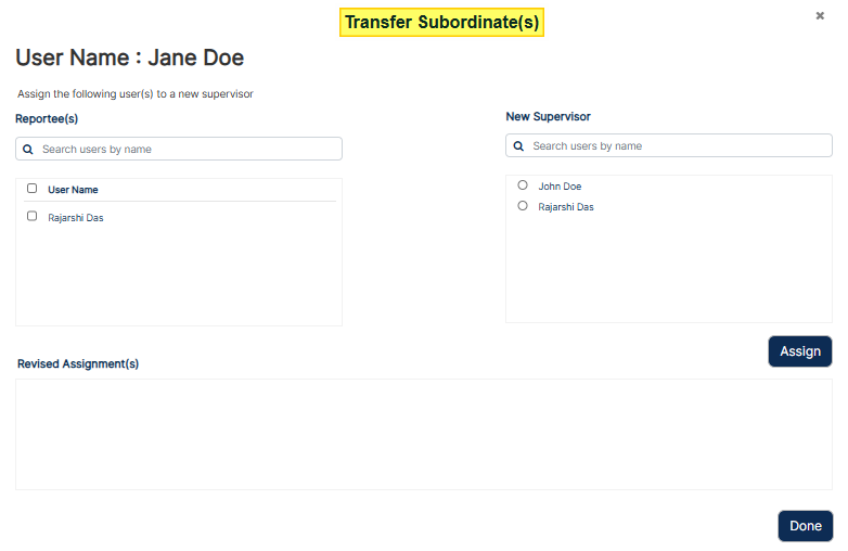 Fig: 76 - Transfer Subordinates modal window