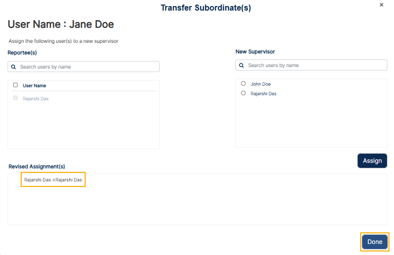Confirming updated supervisor assignment