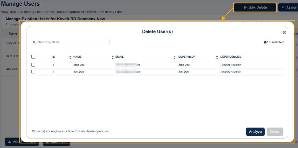 Delete User(s) modal window