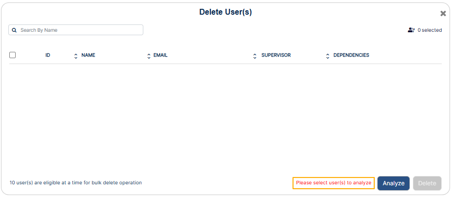 Selecting checkboxes and using the Analyze button