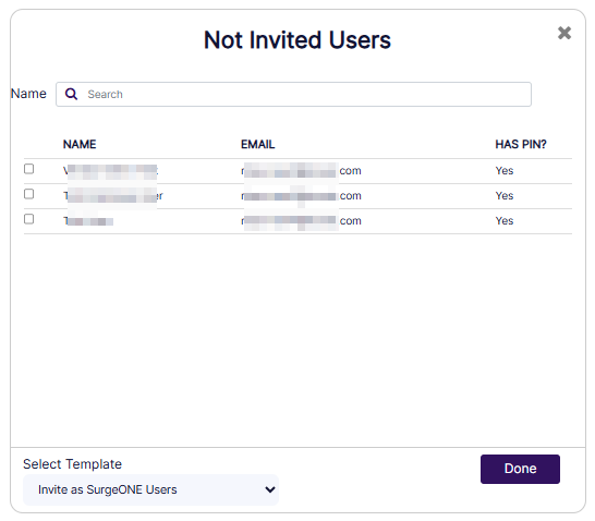 Bulk Invite modal window titled as Not Invited Users