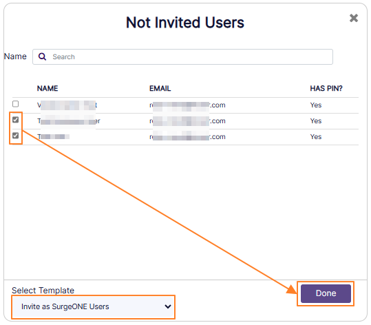 Bulk Invite users selection view