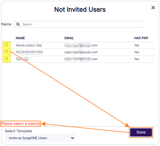Please select a User(s) tooltip