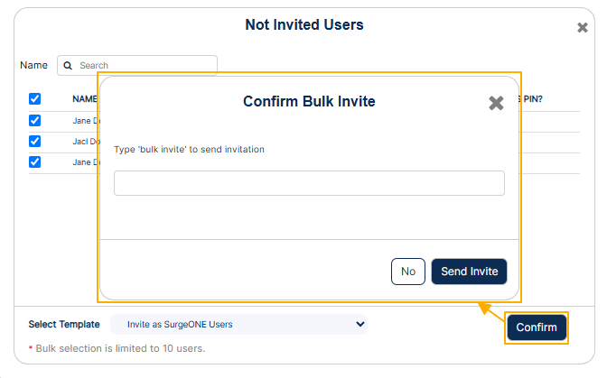 Bulk Invite text needs to be entered in the loaded modal window