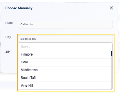 City dropdown view