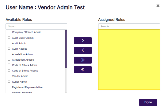 No roles assigned to the user